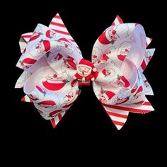 Custom Handmade Santa Boutique Bow With Alligator Clip. Christmas Cheer Bows, Boutique Bows, Cheer Bows, Kids Hair Accessories, Christmas Cheer, Kids Accessories, Alligator, Hair Bows, Red White