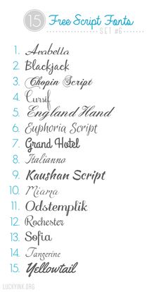 the top ten font styles for each type of handwritten calligraphy, including one that is