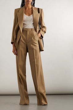 Living up to the brand's storied reputation, SAINT LAURENT's tailoring remains iconic in the hands of Anthony Vaccarello. Cut from wool-twill that'll last even longer if you dry clean it sparingly, these chic pants have exaggerated flared legs. Wear yours with tie-detailed blouses, classic stripes or the full suit with the matching blazer. Office Look Skirt, Neutral Work Outfit Business Casual, Wide Leg Suit Women, Wealthy Women Fashion, Julia 1984, Hoi An Tailor Clothes, Flare Pants Outfit Classy, Power Suit Women, Tailored Trousers Women