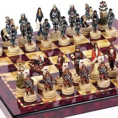 a chess board with some figurines on it