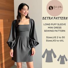 Winter Dress Sewing Pattern,Cottagecore Mini Dress,Long Puff Sleeve Dress,Square Neck Dress,Fall Dress, available as an instant download (pdf) sewing pattern bundle with a range of size options , including plus sizes ⭐ US Sizes: 2️⃣, 4️⃣, 6️⃣, 8️⃣, 1️⃣0️⃣, 1️⃣2️⃣, 1️⃣4️⃣, 1️⃣6️⃣, 1️⃣8️⃣, 2️⃣0️⃣, 2️⃣2️⃣, 2️⃣4️⃣, 2️⃣6️⃣, 2️⃣8️⃣, 3️⃣0️⃣ ⭐ Standard Sizes: XS, S, M, L, XL, 2XL, 3XL, 4XL 🧵 These patterns are compatible with A4, A0, and US Letter size papers. 🪡 After your payment is processed, you wi Christmas Dress Sewing Pattern, Fall Dress Patterns, Winter Dress Pattern, Long Sleeve Dress Pattern, Long Puff Sleeve Dress, Dress Square Neck, Square Neck Dress, Puff Sleeve Dress, Fall Dress