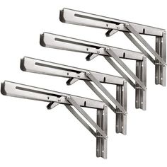 four stainless steel clothes hangers on a white background