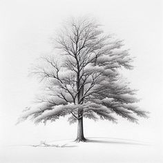 a drawing of a tree in the snow