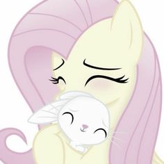 a pink pony hugging a white cat with its eyes closed