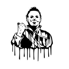 a black and white drawing of a man with dripping paint