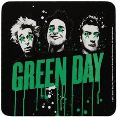 three men with green paint on their faces and the words green day written across them