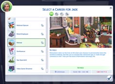 an image of a computer screen with the words select a career for jade on it