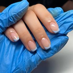 blue BIAB french tip 🩵 Short French Blue Nails, Light Blue Short French Tips, Short Square French Tip Nails Blue, Light Blue French Tips Square, Powder Blue French Tips, Light Blue Nails With White Tips, Biab French Nails, Square Nails Blue French Tip, Light Blue French Tip Nails Short