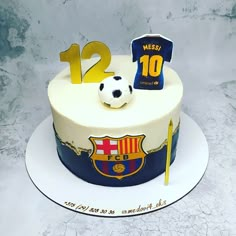 a birthday cake with a soccer theme on it