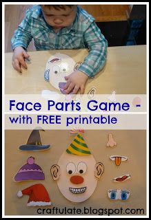 a young boy is playing with paper masks and other crafting supplies for the face parts game