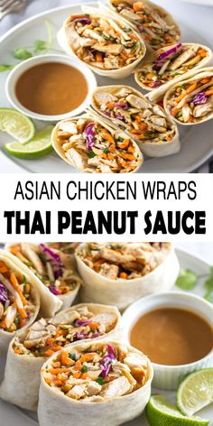 Asian Chicken Wraps, Thai Peanut Sauce, Chicken Wrap, Thai Peanut, Peanut Chicken, Asian Chicken, Chicken Wraps, Peanut Sauce