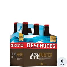 six bottles of black porter deschutes are in a display box on a white background