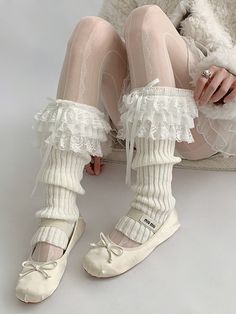 The price is for a pair of leg warmers only, others are not included.  Garment Size   	 		 			Size 			Free Size 		 		 			Full Length 			40 		 		 			Width 			26/16 Winter Ruffle Socks, White Knitted Leg Warmers For Spring, Leg Warmers Aesthetic, The Spice Girls, Bow Legged, Aesthetic Cottagecore, Knit Leg Warmers, Tour Outfits, Crochet Things