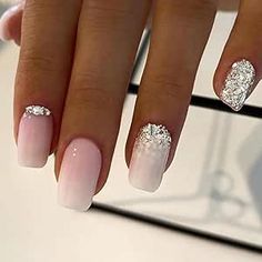 QIUYUEMIN Press On Nails Medium Square With Glue, Silver Pink Gradient Change Glitter Acrylic Fake Nails For Women And Girls 24PCS Nails Medium Square, Press On Nails Medium, Nails Medium, Pink Gradient, Glitter Acrylic, Nails For Women, Glitter Acrylics, Fake Nails, Press On Nails