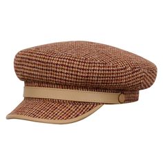 Warm and original Maciejowka type cap made of Scottish Harris Tweed Retro Winter Hat With Flat Brim, Retro Flat Brim Winter Hat, Classic Wool Beanie Hat, Classic Winter Cap, Brown Winter Cap, Winter Retro Cloche Hat With Short Brim, Retro Winter Cloche Hat With Short Brim, Classic Beanie For Fall, Classic Beanie Hats For Fall