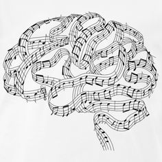 a drawing of music notes in the shape of a brain