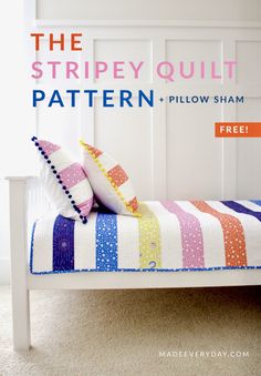 the striped quilt pattern is featured on this bed