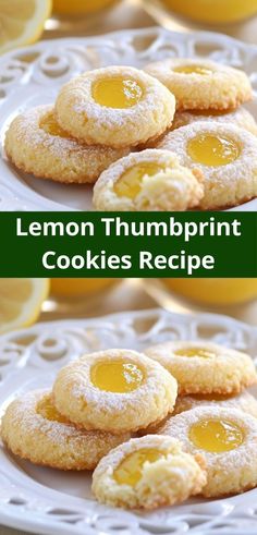 lemon thumbprint cookies recipe on a white plate