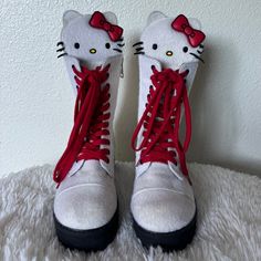 Women’s Hello Kitty Combat Boots Worn Couple Times Only Dolls Kill Shoes, Hello Kitty Shoes, Cute Shoes Heels, Moto Boots, Shoes Women, Dolls Kill, Cute Shoes, Combat Boots, Red White