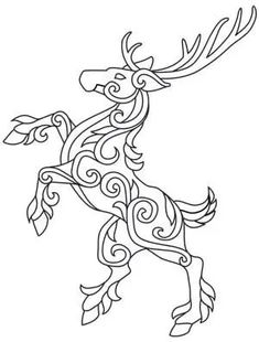 a drawing of a reindeer with intricate designs on it's body and antlers