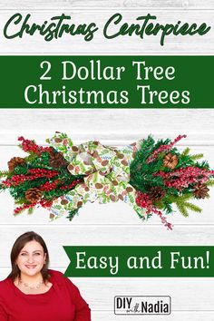 two dollar tree christmas trees are on display with the words, easy and fun diy