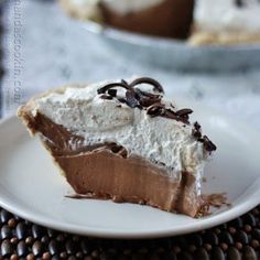 a slice of chocolate pie on a white plate