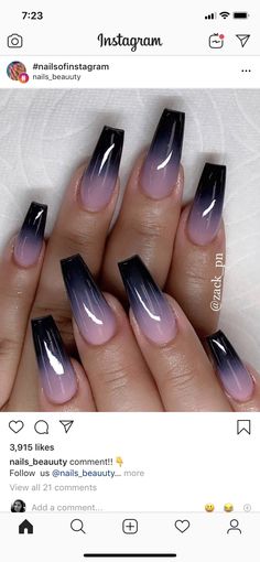 Ambre Nails, Black And Purple Nails, Black Ombre Nails, Ombre Gel Nails, Purple Ombre Nails, Unghie Sfumate, Black Acrylic Nails, Pink Ombre Nails, Ombre Acrylic Nails