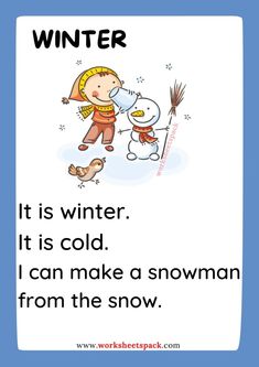 a poster with the words winter and a snowman on it's back ground