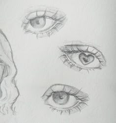 three different types of eyes are shown in this drawing technique, one is drawn on paper and the other is drawn with pencil