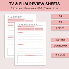 the tv and film review sheets are shown