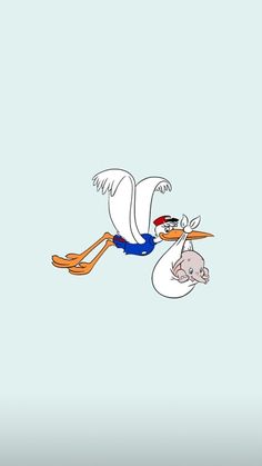 a stork is flying with a baby in it's belly