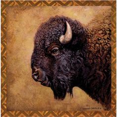 an oil painting of a bison's head