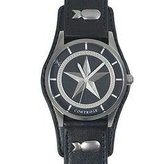 Nautical Star Watch - Black Wristband - Controse Stainless steel case and leather cuff www.controse.com Black Stainless Steel, Stainless Steel Watch