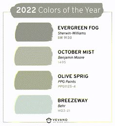 the colors of the year are shown in shades of gray, green, and white