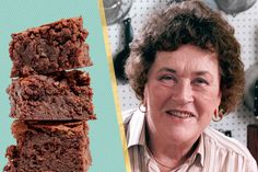 a woman smiling next to some brownies