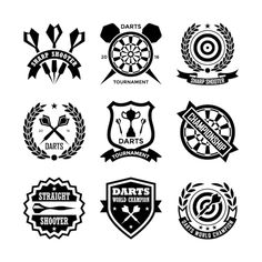 the logos for darts and other sporting events are shown in black on a white background