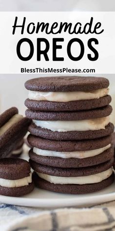 homemade oreo cookies stacked on top of each other