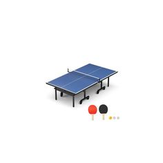 two ping pong paddles and a table tennis ball