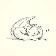 a black and white drawing of a sleeping bird