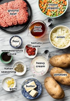 the ingredients to make this recipe include potatoes, ground beef, carrots, broth, and other vegetables