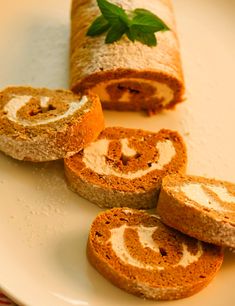 several pieces of bread on a white plate