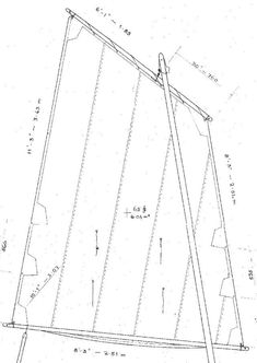 a drawing of a sailboat with measurements for the front and back ends on it