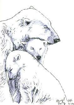 a drawing of two polar bears hugging each other