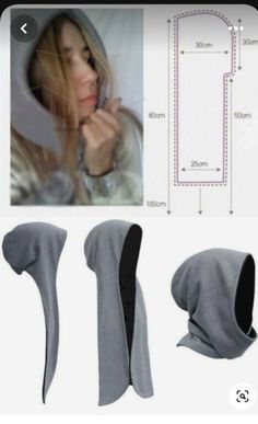 an image of a woman wearing a hoodie with her hair in the wind and sewing instructions