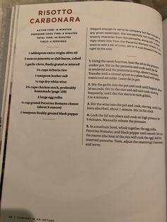 an open book with instructions on how to cook