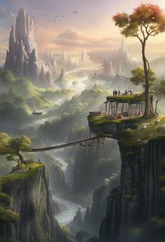 Elven Lair Digital Fantasy Painting Art Print Standing On A Cliff, A Man Standing, Elements Of Nature, Fantasy Images, Fantasy Paintings, Man Standing, Fantasy Armor, Fantasy Concept Art, A Bridge