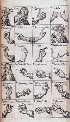 an old book with different types of hands and gestures on it's page, showing the