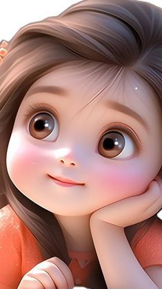 a cartoon girl with brown hair and big eyes