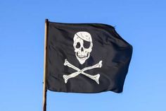 a pirate flag flying in the wind with a skull and crossbones on it