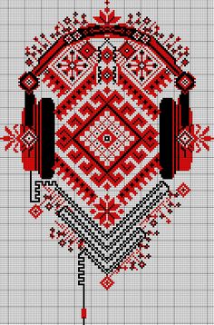 a cross stitch pattern with headphones on it